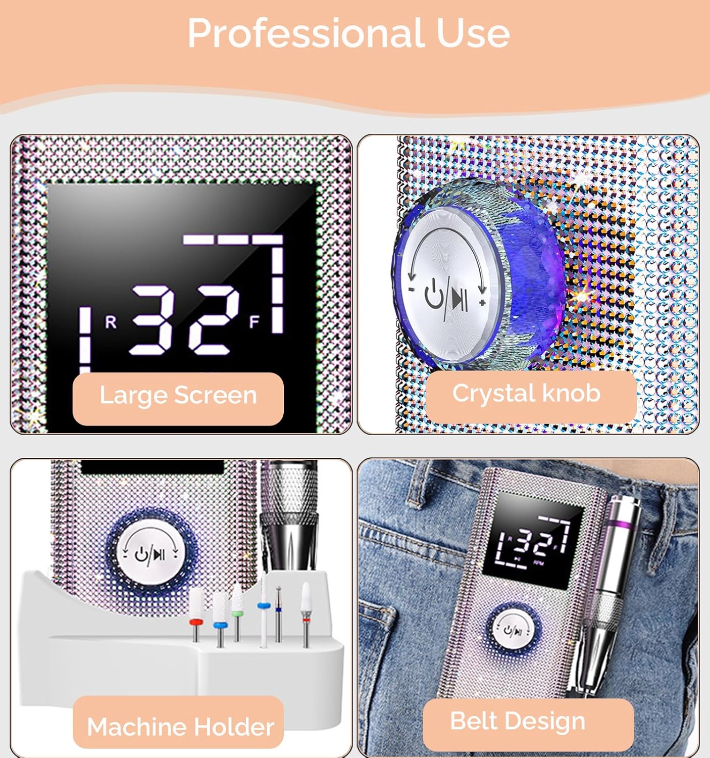 Cordless Nail Drill Machine ,OBEEGOO Diamond Surface Rechargeable Nail Drill 35000RPM Portable Electric E File Electric Acrylic Nail File Tools for Gel Nail ,Nail Beauty Salon (Diamond)