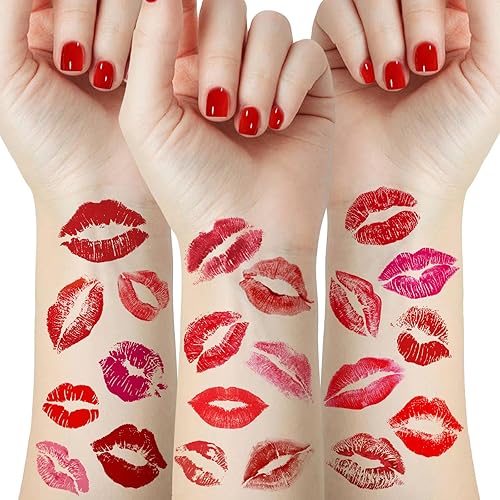 46 piezas de tatuajes temporales de labios de San Valentín, estampado de labios rojos y rosados, calcomanías de tatuaje de cara de beso,