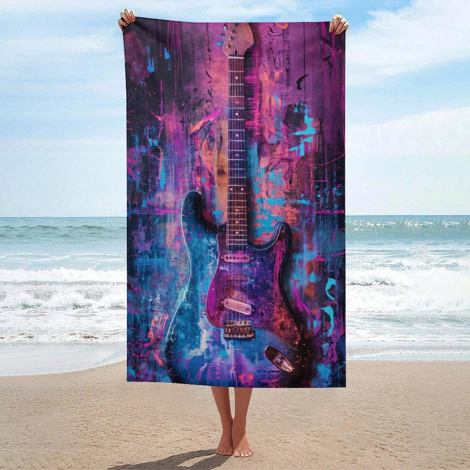 Serviette de plage compacte contre l'encombrement electric guitar abstract art