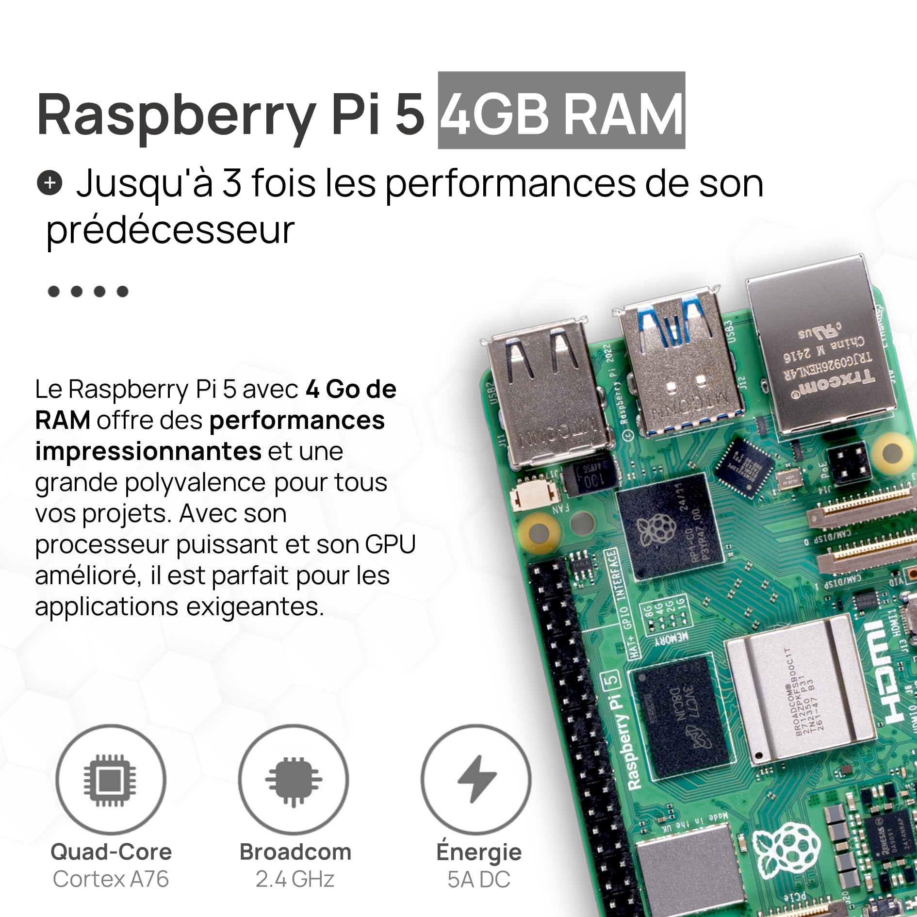 db-tronic Raspberry Pi 5 4 Go Cooler Kit | Édition 64 Go | Alimentation 27 W | Boîtier Airflow | Refroidissement Actif | Micro HDMI | idéal pour Home Assistant et Le Smart Home