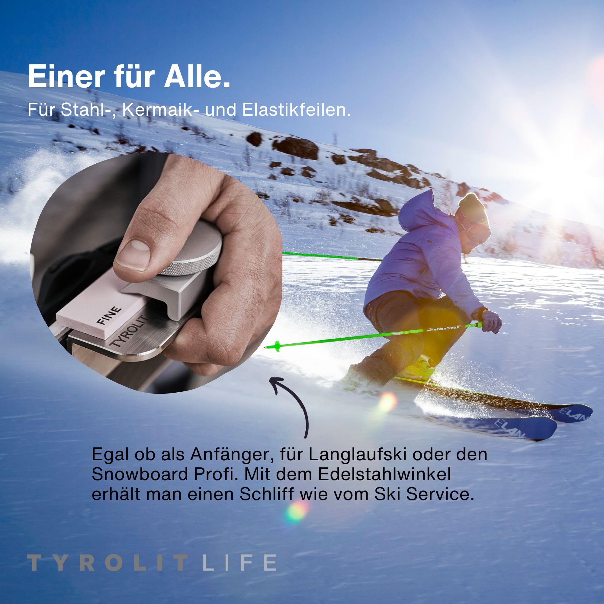 Tyrolit Life Ski and Snowboard randschuurmachine van roestvrij staal met 88° schuurhoek - Edge-tuner voor snowboarden en scherpste skiranden zoals skiservice - vijl aan boord voor het repareren van