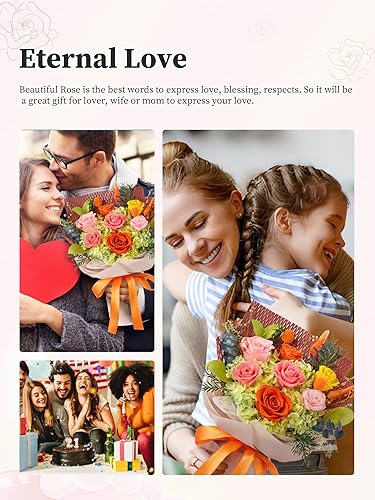 Miniatura 4 de Flomoon Flores Para Siempre Regalos para Ella, Bouquet de Flores Preservadas Regalos de Cumpleaños para Mujeres, Rosas Preservadas para Abuela,