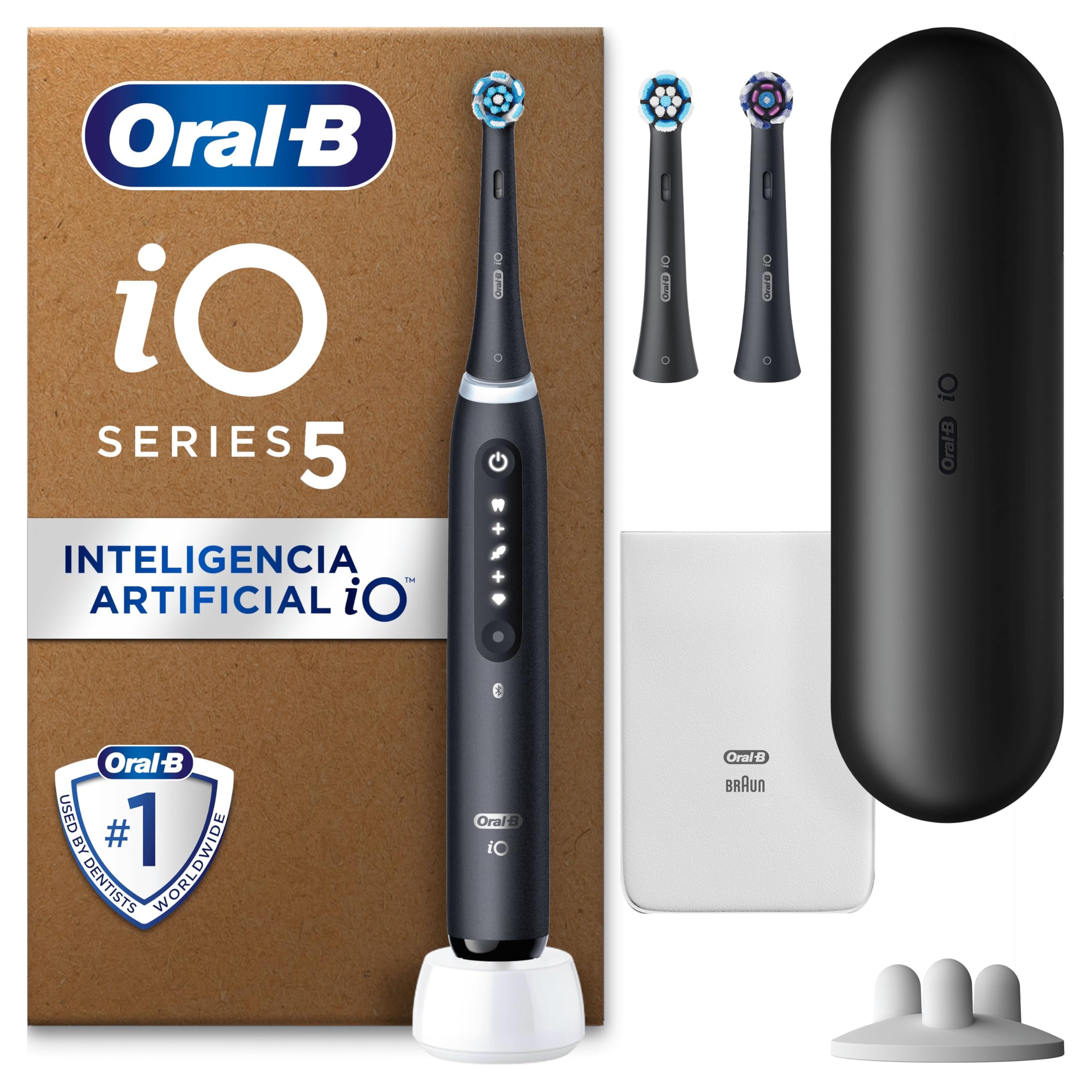 Oral-B iO 5: Cepillo Eléctrico Negro con 3 Cabezales y Blanqueo