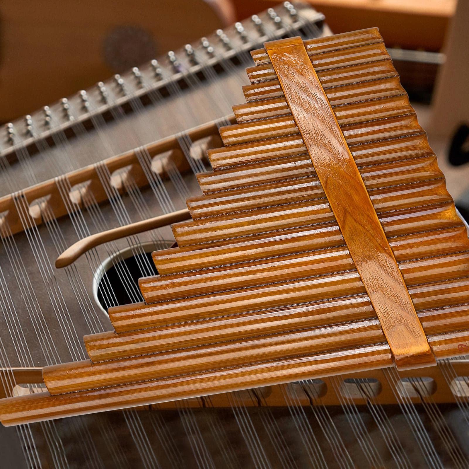 Panflöte, 15 Pfeifen, Panflöte, Tonart G für Anfänger, Panflöte, traditionelles chinesisches Musikinstrument, mit Reinigungsstab, Tuch und Tragetasche, linke und rechte Hand