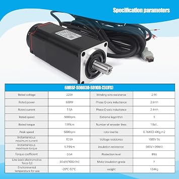 with Brake 600W AC Servo Motor Kit, CNC 220V 3.5A 3000rpm L3000 17-bit Encoder RS485 Servo Motor Driver Controller Kit for CNC Engraver Milling Machine/Robot