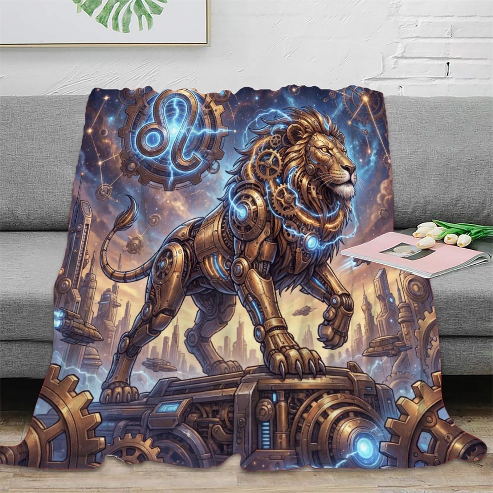 W7C8U2X3 Leo Zodiac Steampunk for Flannel Throw Blanket, Camping Car Travel