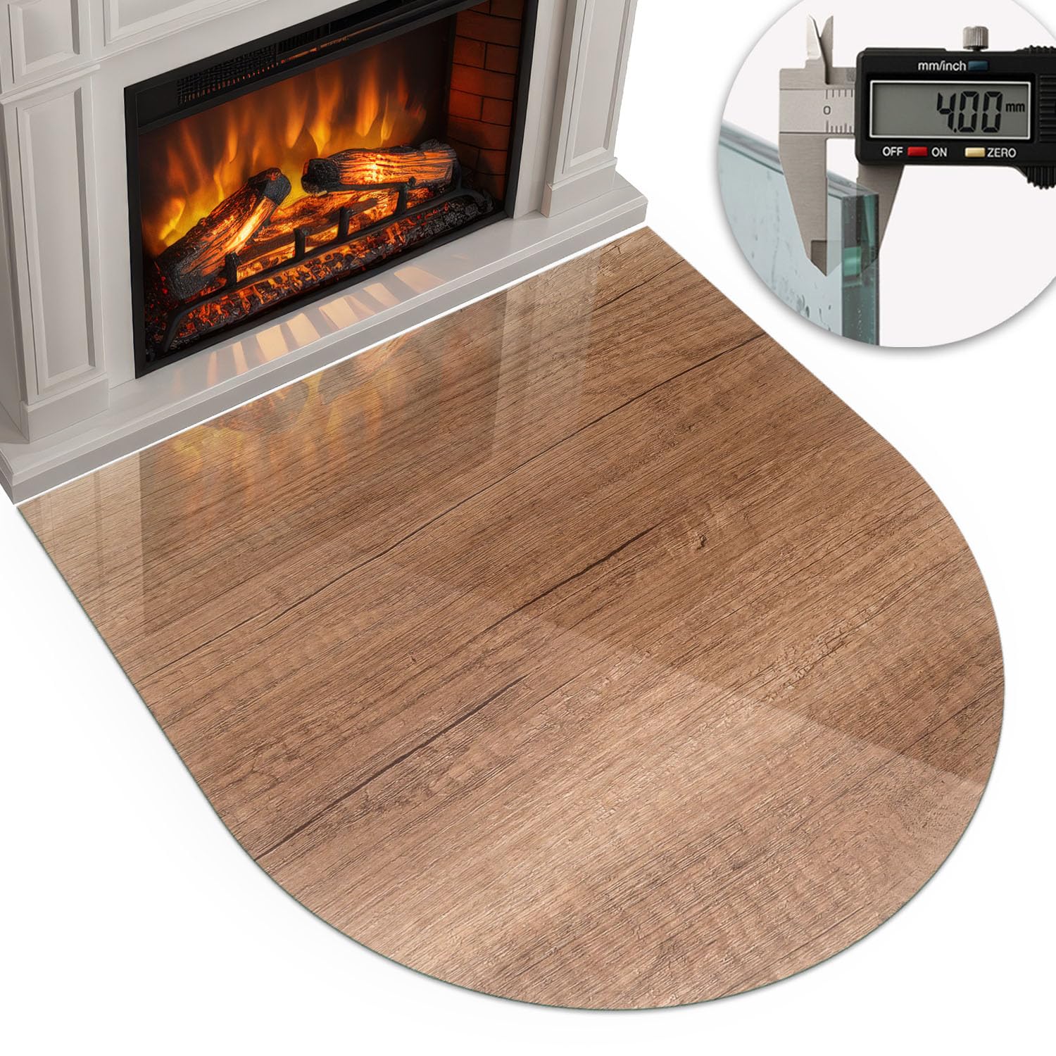 Piastra per camino e stufa 100x100 cm Design Elegante Arco Resistente alle Alte Temperature Protezione del Pavimento di Vetro Temperato Resistente a Scintille - Modello in legno naturale