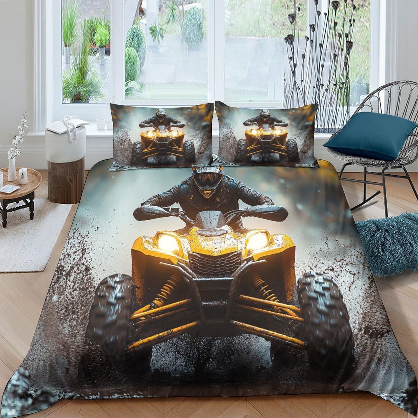 Ctjqhvkz Style-8 3D Printed Atv Racing Fitted Sheet Microfiber Anti-Slip Quad Bike Bed Cover For Bedroom Dorm Mattress Decor Single（135X200cm）