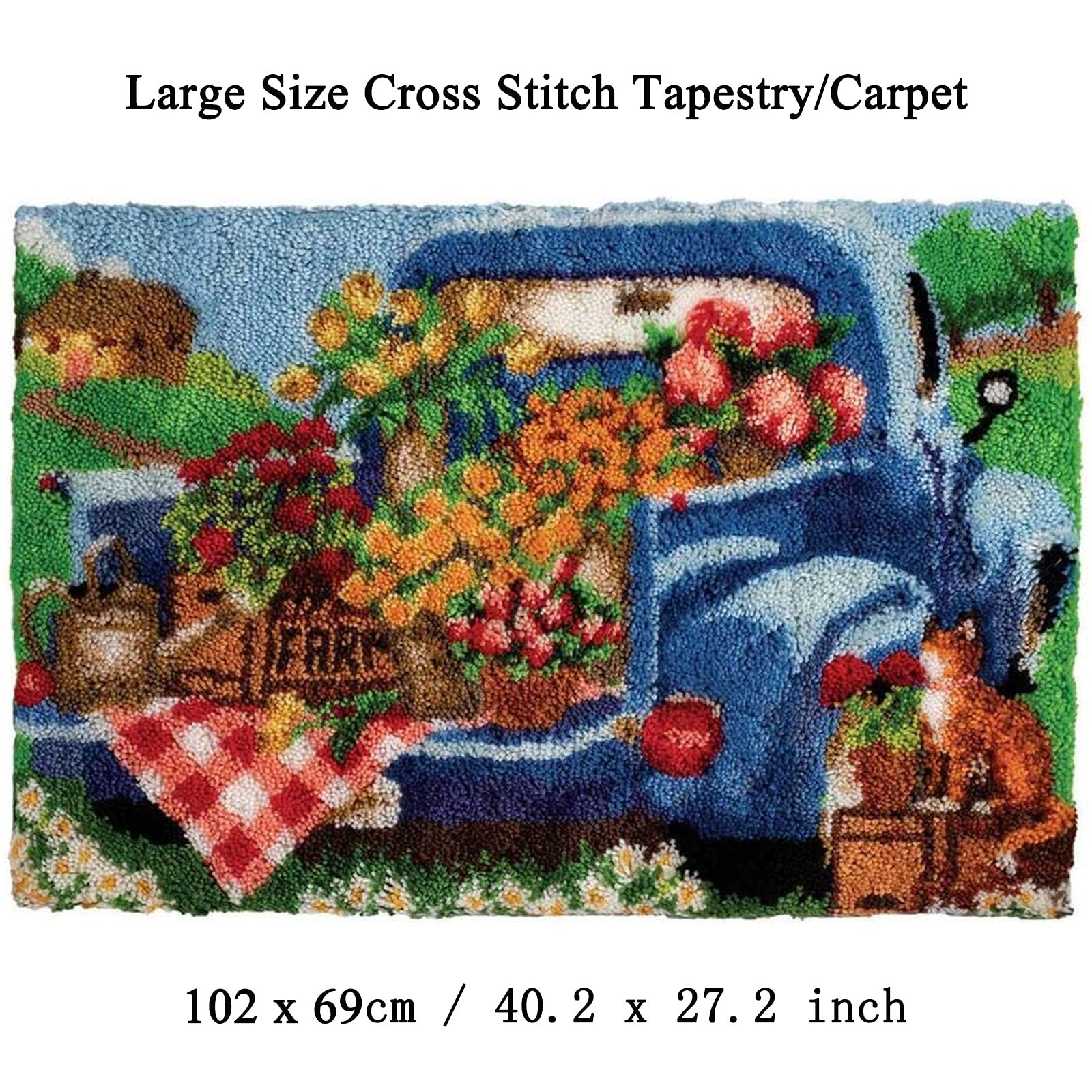 DIY Knüpfteppich Set - Grasland Mit Hochlandrind Motiv 52x38cm