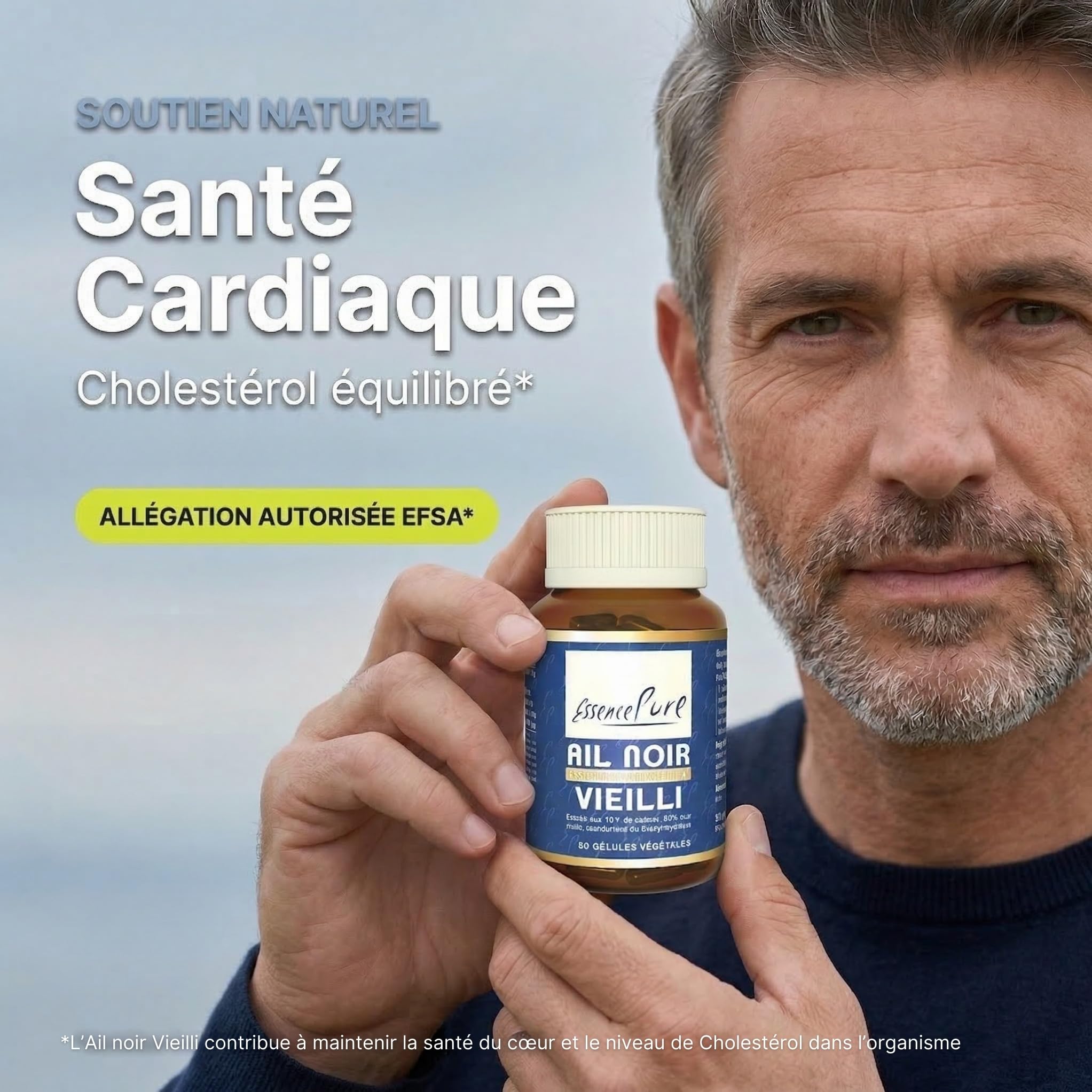 Ail Noir Fermenté 10x Concentré | Extrait d'Ail Noir Vieilli – Standardisé en S-allyl-cystéine | Cœur & Cholestérol | Sans Arrière-Goût | 80 Gélules Vegan | Essence Pure Api-Nature