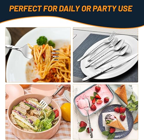 Miniatura 6 de Juego de cubiertos de acero inoxidable de 40 piezas de alta calidad para 8, cubiertos resistentes con patrones ondulados, cucharas y tenedores,
