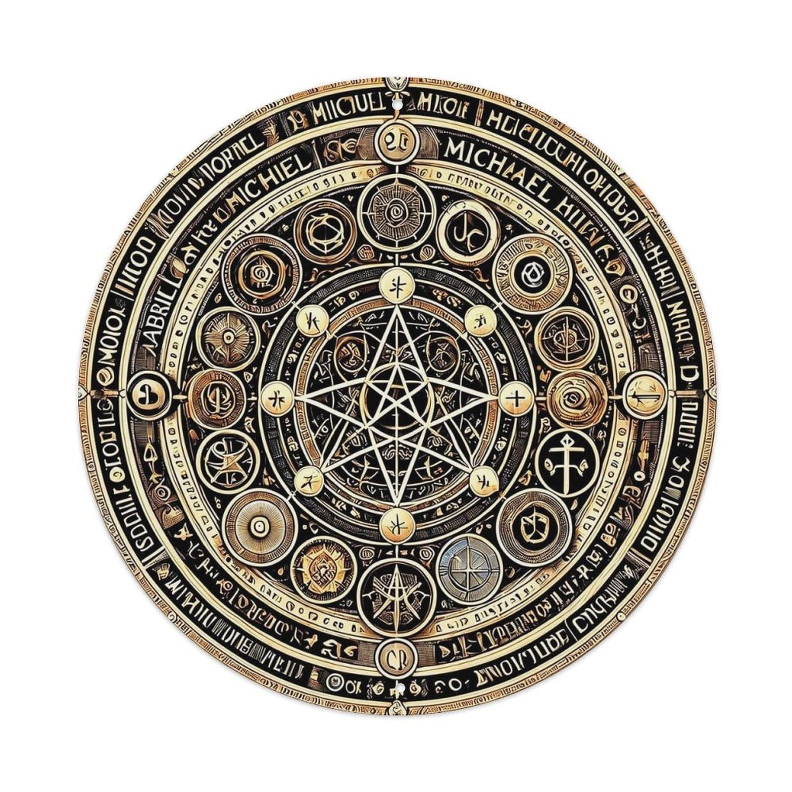 Mystic Symbolic Circular Design Pattern Vintage Round Tin Sign Retro Metal Wall Decor Metal Poster, Home Bar Garage Cafe Wall Art Decoration 8x8Inches