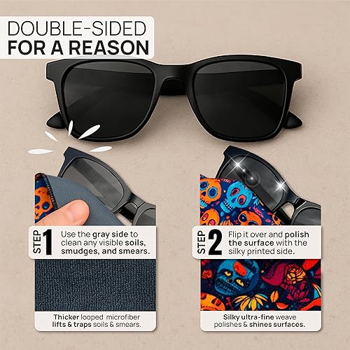 Miniatura 3 de Quick Cloth - Paños de limpieza de lentes de microfibra 5 x 7, calaveras, paquete de 2 con funda, limpiador de lentes de doble cara para lentes,