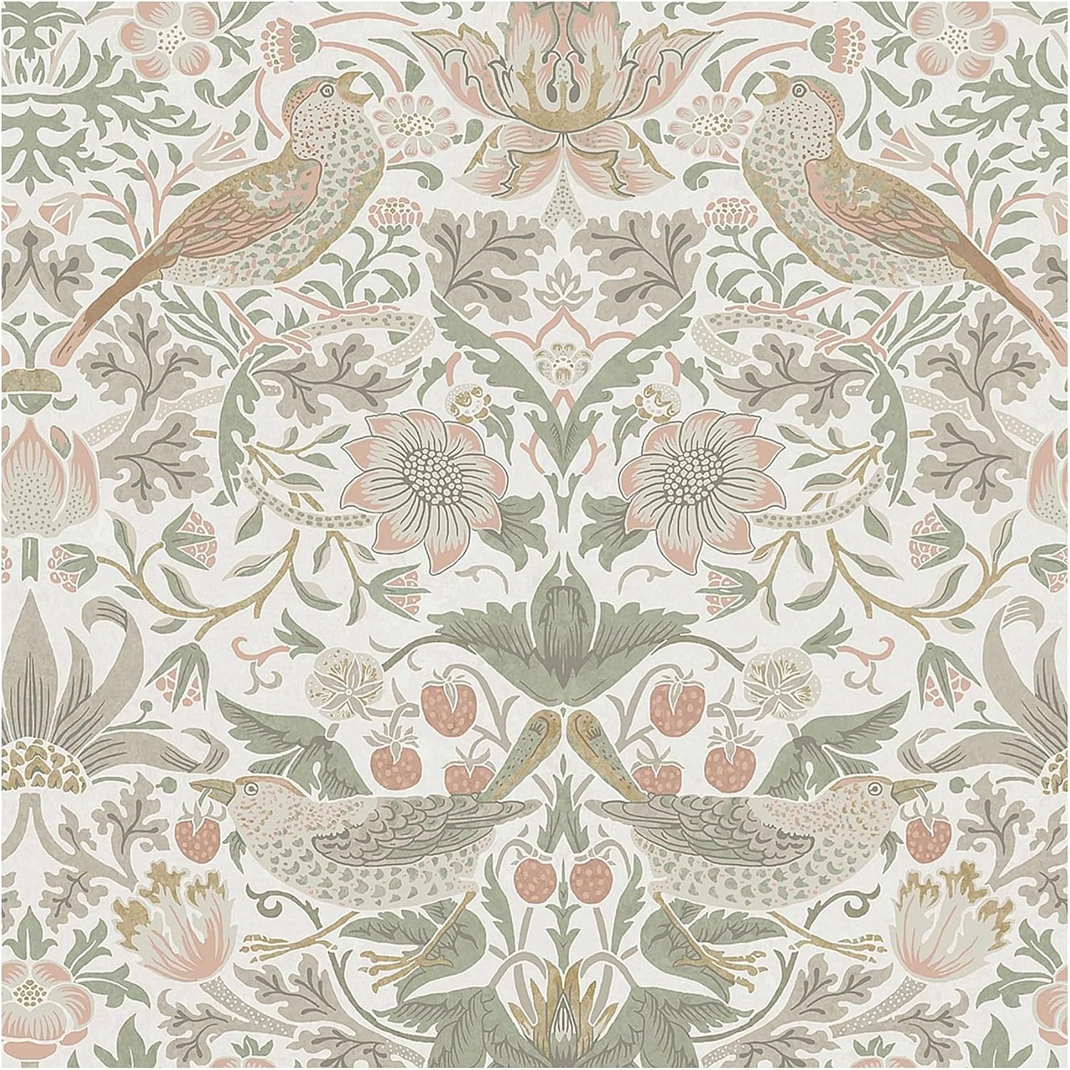 Graham & Brown William Morris at Home Strawberry Thief Sage & Pink Wallpaper