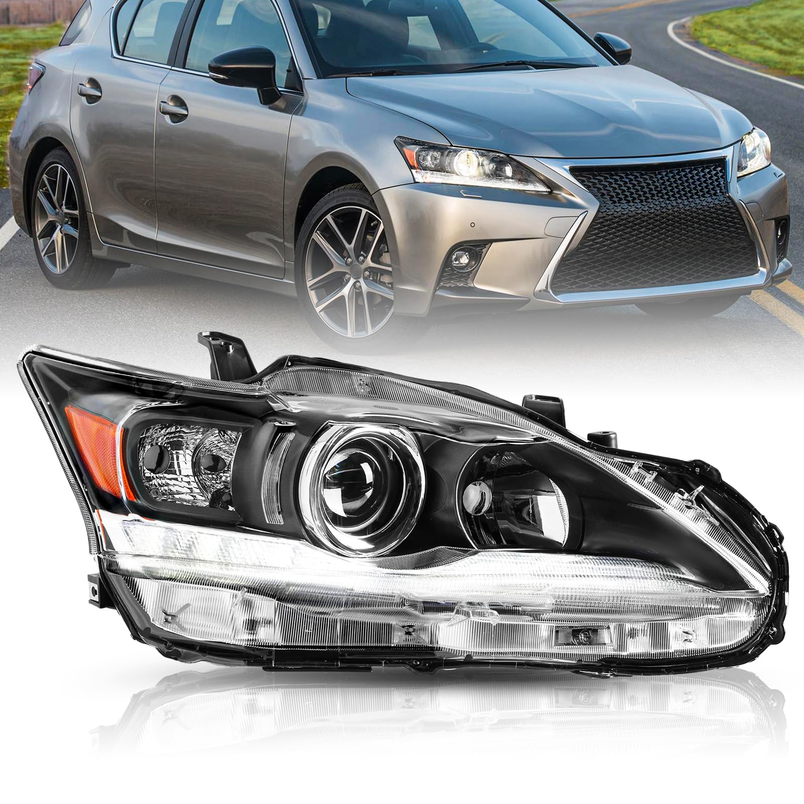 TUSDAR Halogen Headlight Assembly Fit for 2011-2017 Lexus CT200h