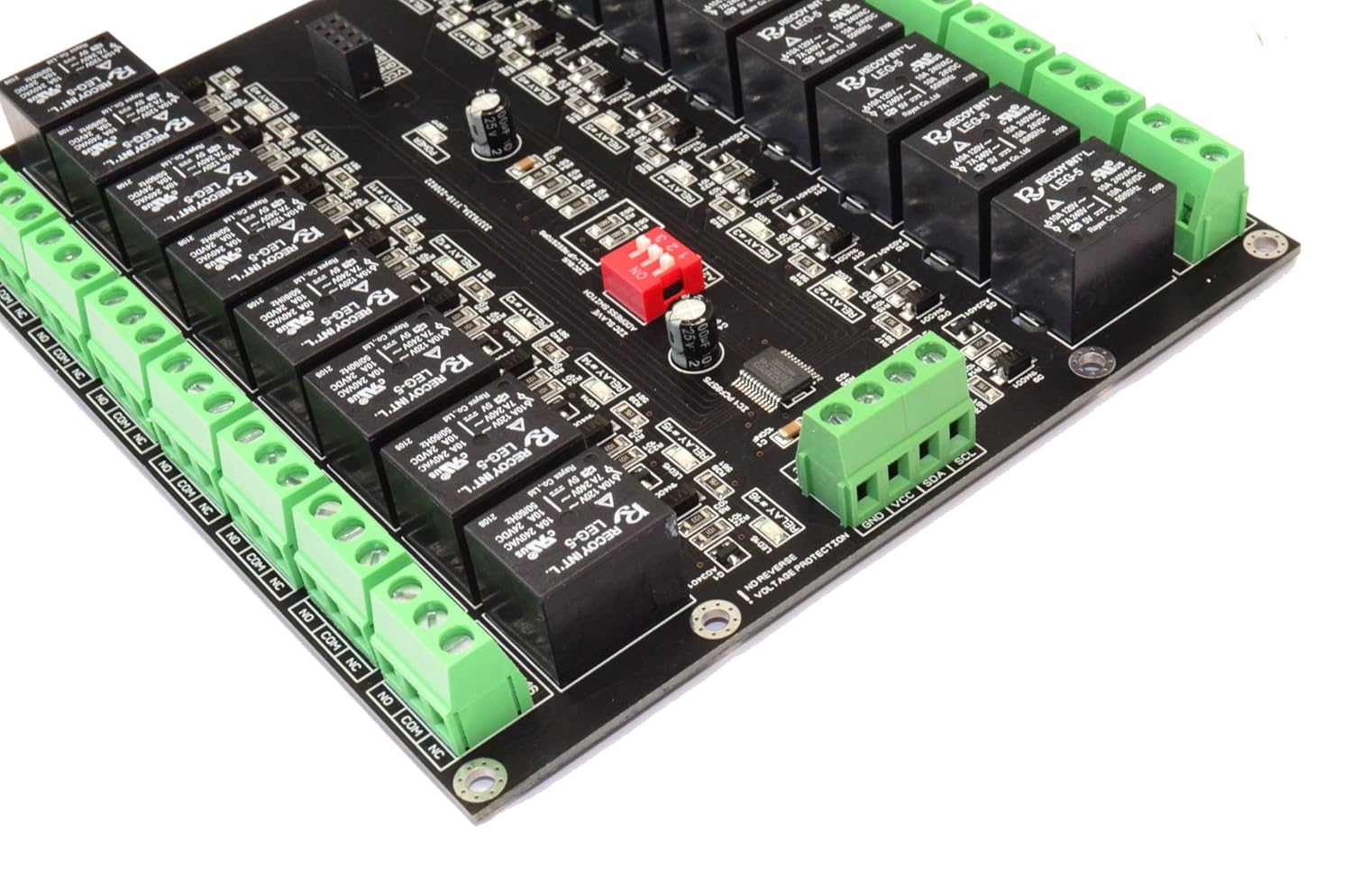 16 Channel I2C Interface Electromagnetic Relay Module for Arduino Raspberry esp32 3.3V 5.0V Maximum Current per Relay – 10A Peak On Board LED Indicator with PCF8575 chip SCL, SDA Pins