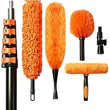 30FT Reach Duster Cleaning Kit with 4-24FT Extension Pole,Cobweb Duster,Window Squeegee, Bendable Duster and Feather Duster for Cleaning High Ceiling Fan, Furniture, Blinds, Car