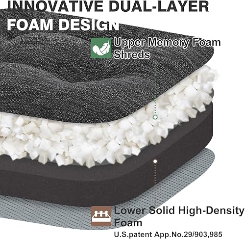 Miniatura 2 de Shinnwa Juego de 4 cojines para sillas de comedor, de espuma viscoelástica de doble capa, diseño patentado con lazos, 16.5 x 16.5 x 3.5 pulgadas,