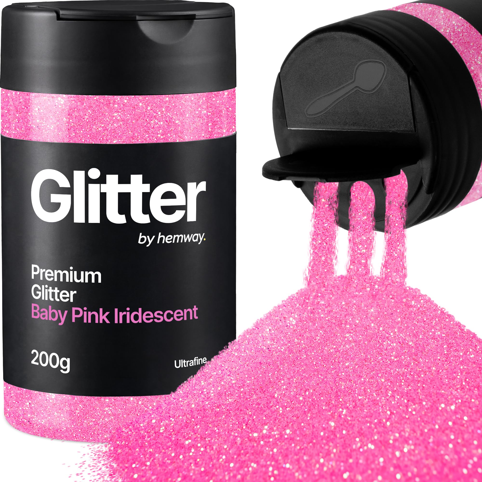 Hemway Baby Pink Iridescent Glitter Shaker, 200g Ultrafine Glitter for Crafts Metallic Flake Sequins for Resin & Epoxy Crafts for Decorating, Halloween, Christmas, Nail, Face, Art
