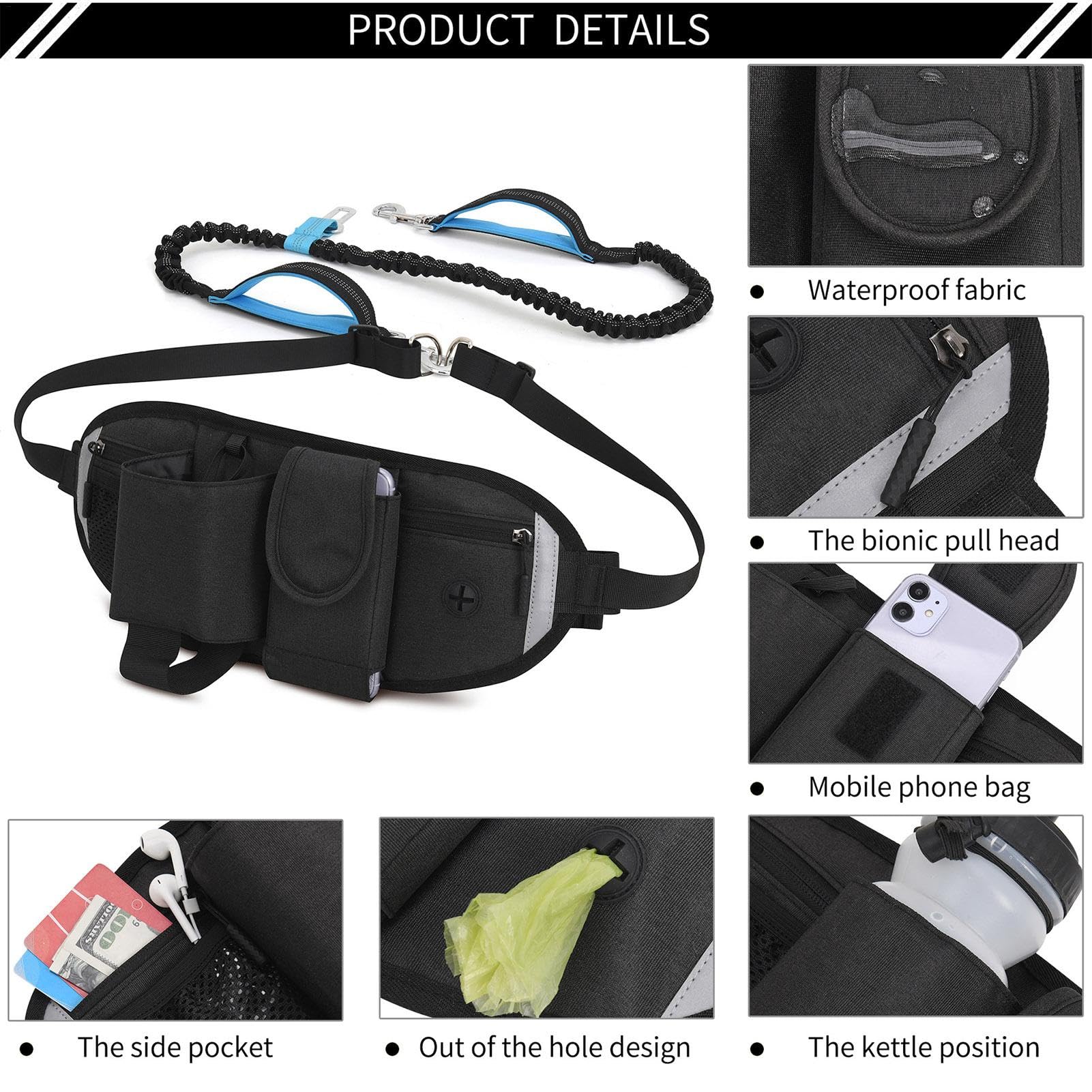 Para Cinturón Para Perros - Mochila De Cintura Para Ejercicios Para Perros | Riñonera Con Correas Ajustables | Funcional Para Pasear Perros | Correa Elástica Para Entrenamiento De Mascotas