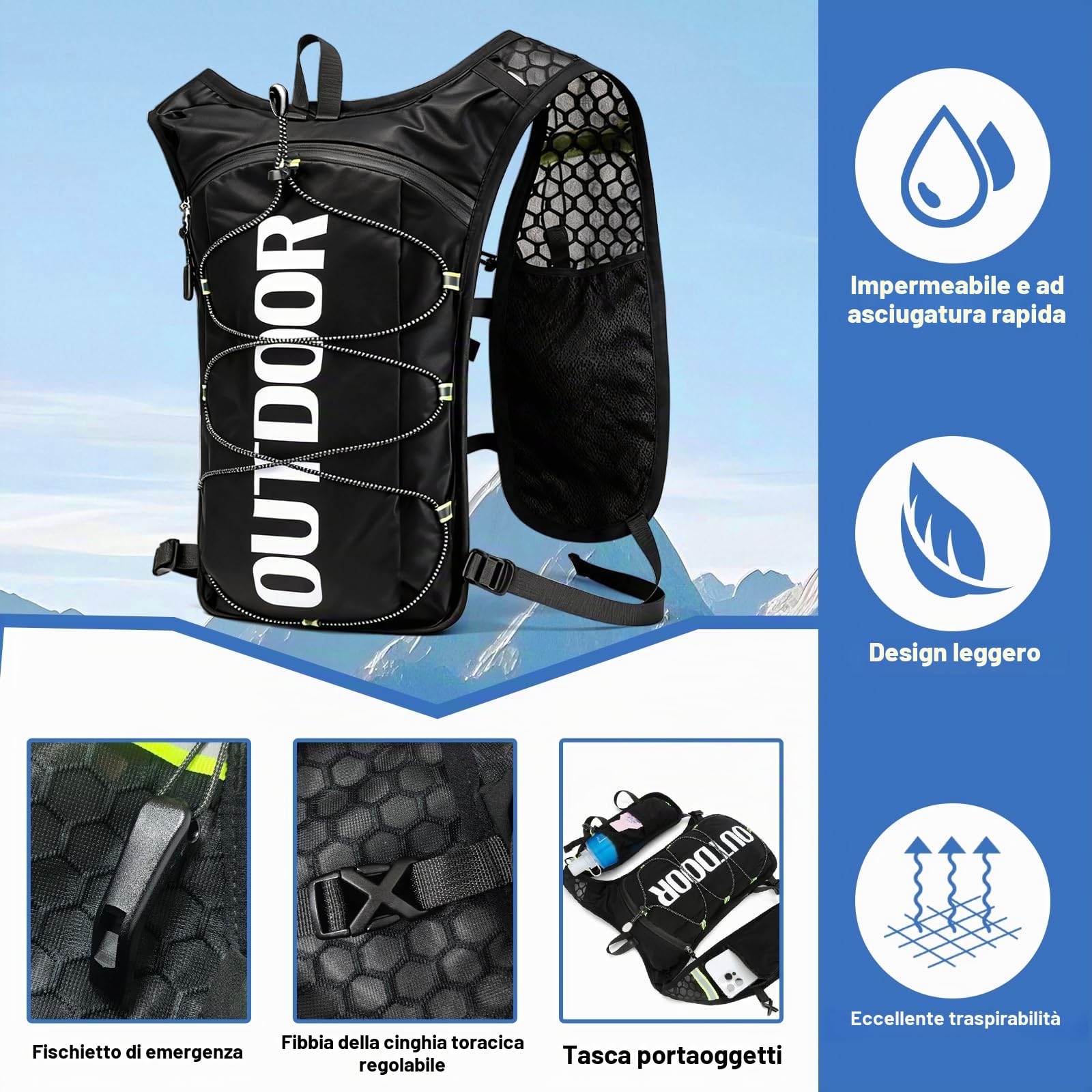 Gilet Running Uomo Donna, Zaino Trail Running con Borraccia Morbida 500ml,Gilet da corsa per MTB Ciclismo Maratona Escursionismo