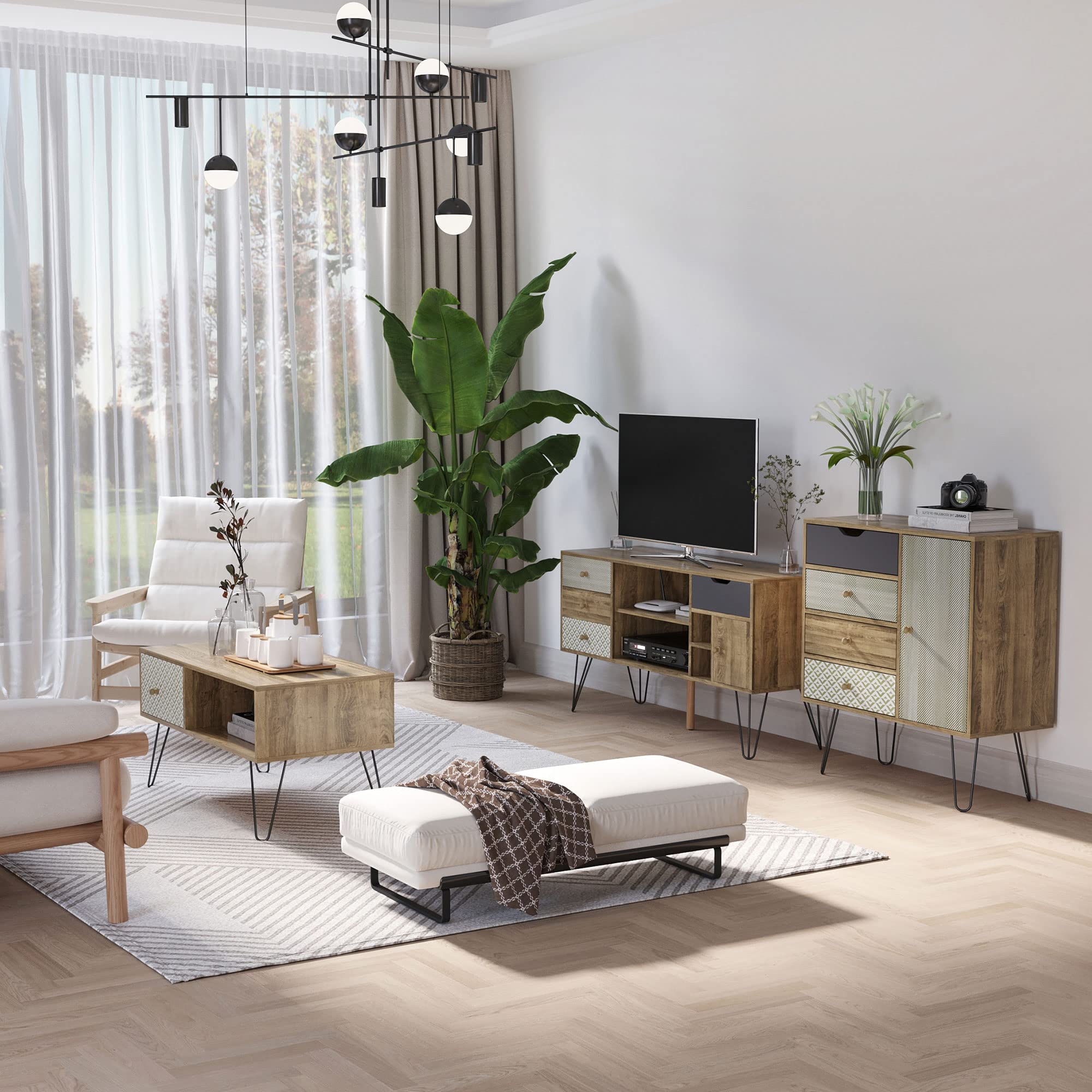 HOMCOM Mueble de TV con Estantes de Almacenamiento 4 Cajones y Patas de Metal Mesa para TV de Salón para Televisores de hasta 50 Pulgadas para Dormitorio 120x39x64 cm Marrón