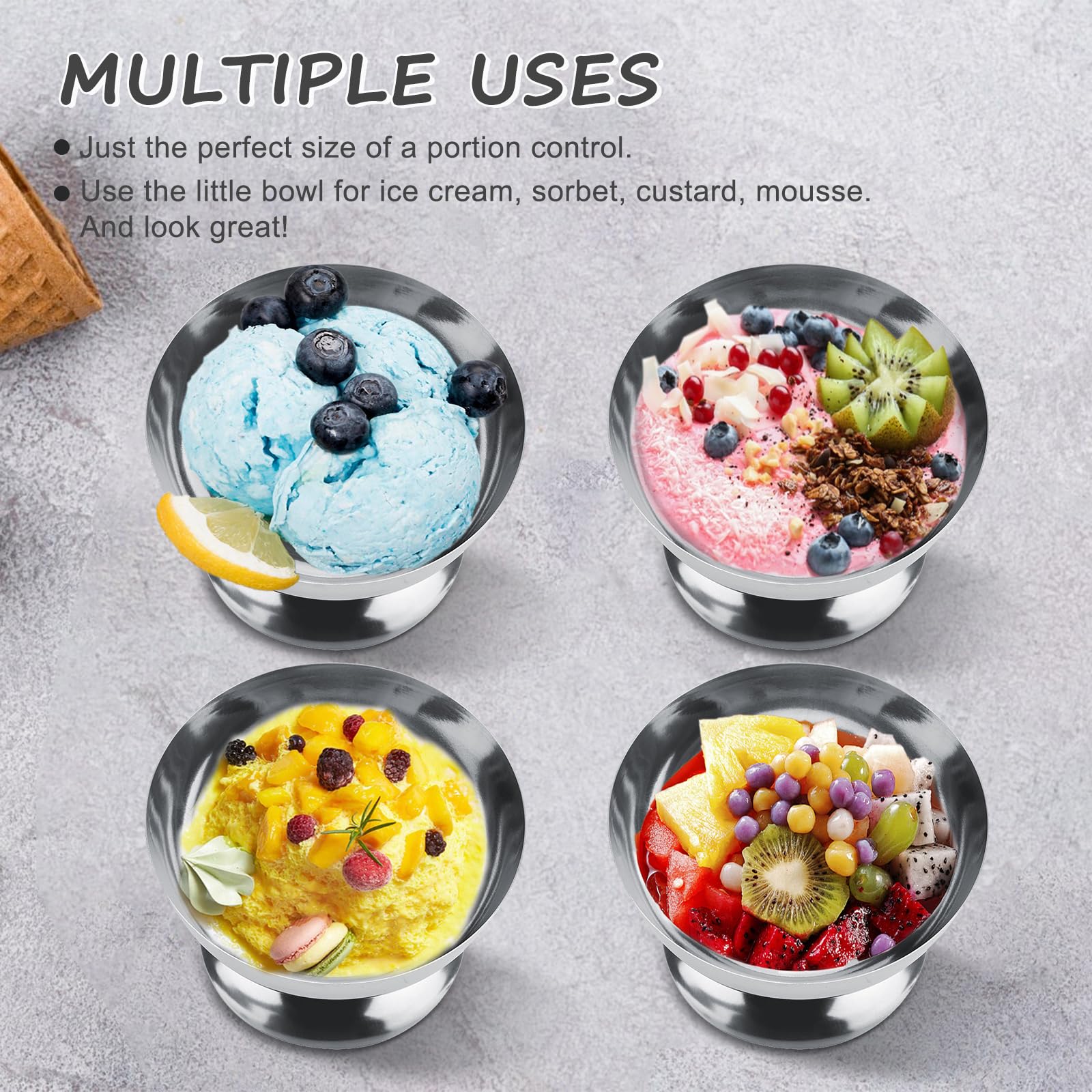 Grande Coupe à Glace en Acier Inoxydable Bol de Service à Dessert avec Motifs pour Fêtes à la Maison