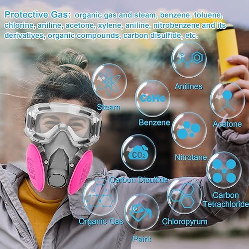 Miniatura 4 de Dodarhip Máscara respiradora reutilizable de media cara máscara respiradora con filtros para pintura productos químicos gas de vapor orgánico