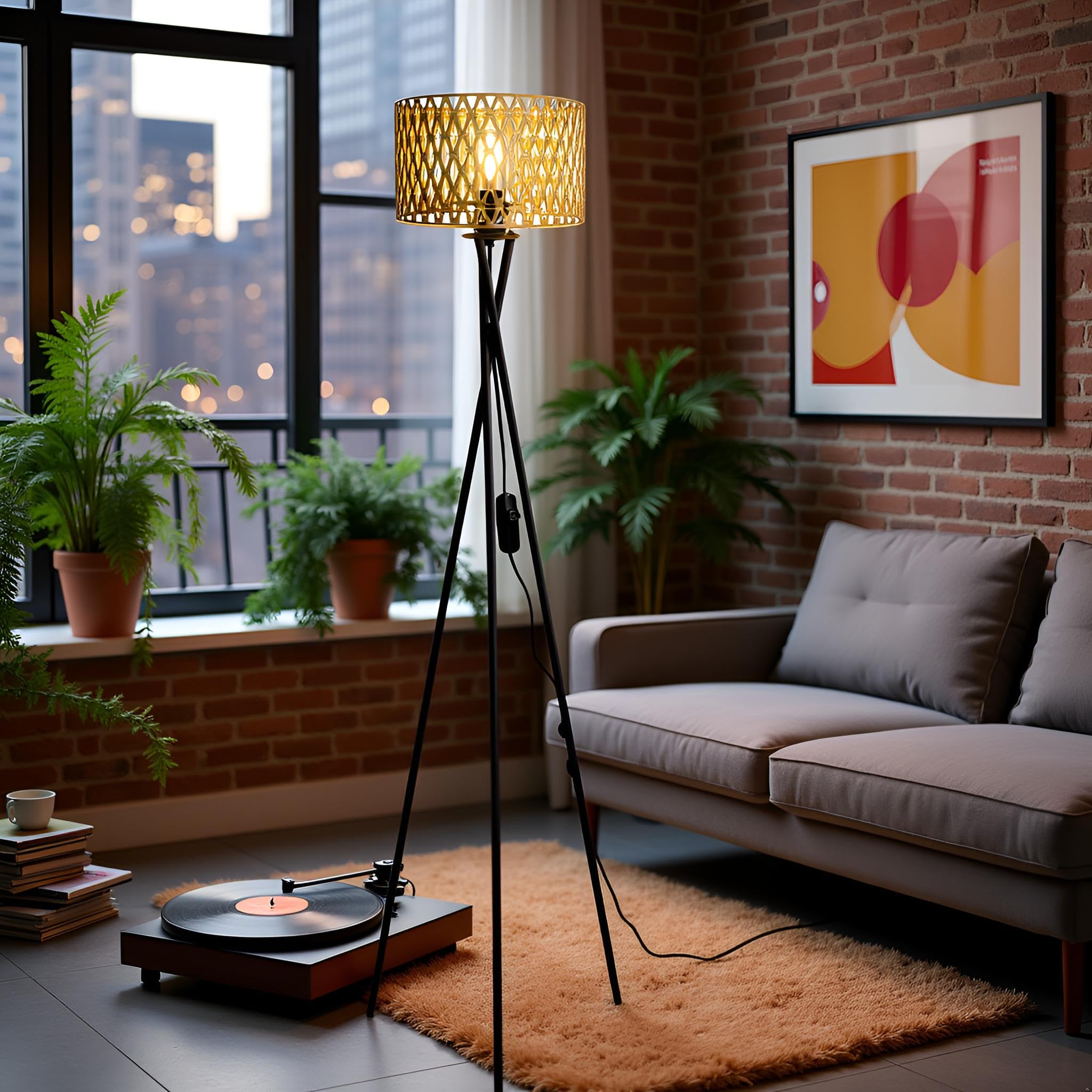 Osasy Modern Tripod Floor Lamp with Interchangeable Shades, Dimmable Standing Light, Black Metal Base - Image 4