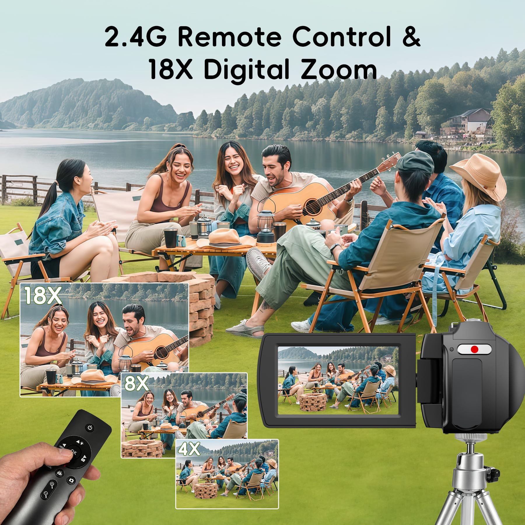 Videocamera 4K 48MP, videocamera Vlogging per YouTube, 3 pollici 270 ° Flip Touchscreen, con microfono Lavalier wireless, scheda da 32 GB, treppiede, kit per principianti