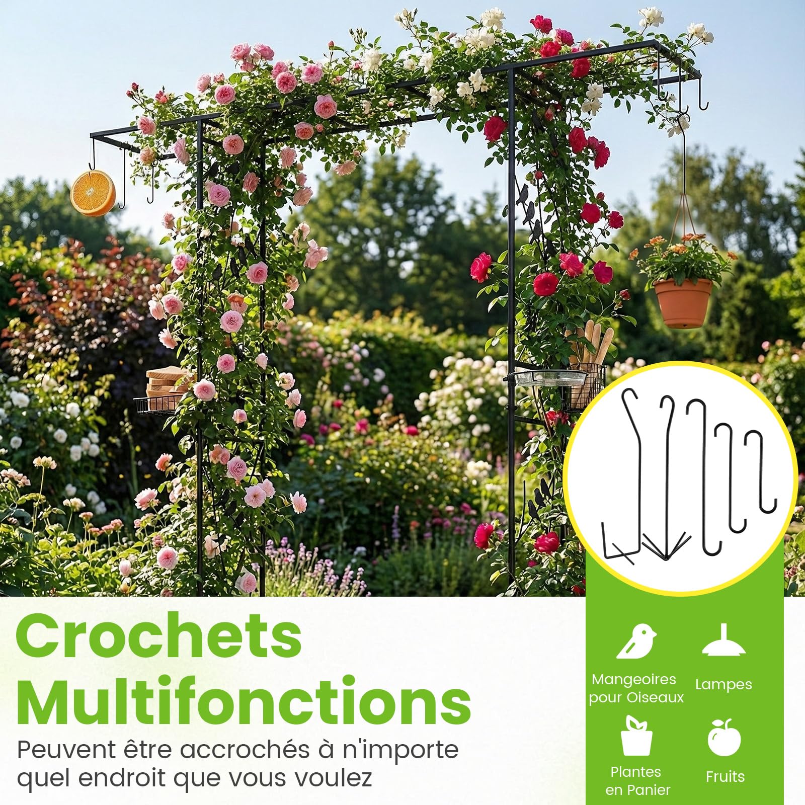 COSTWAY Arche de Jardin pour Roses, Treillis Arc 2 en 1 (Noir)