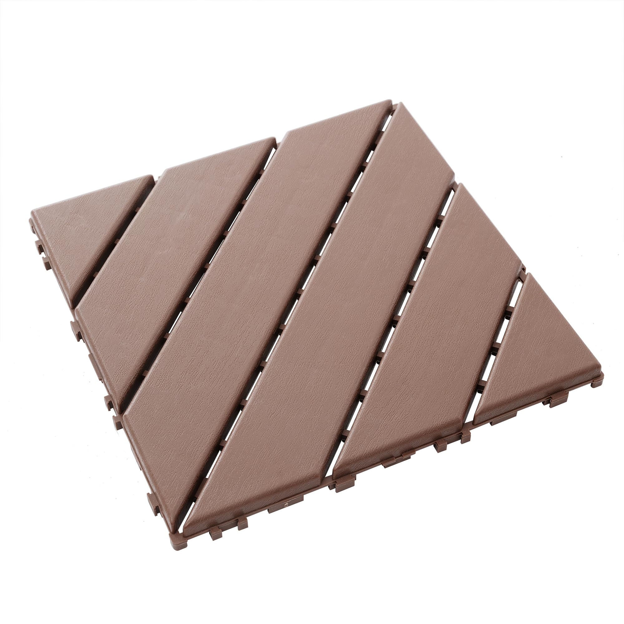 Interlocking Deck Tiles, 12"x12"x0.8" Plastic Patio Flooring Outdoor Waterproof, All Weather Use for Balcony Porch Backyard Poolside?Brown,Twill Stripe?