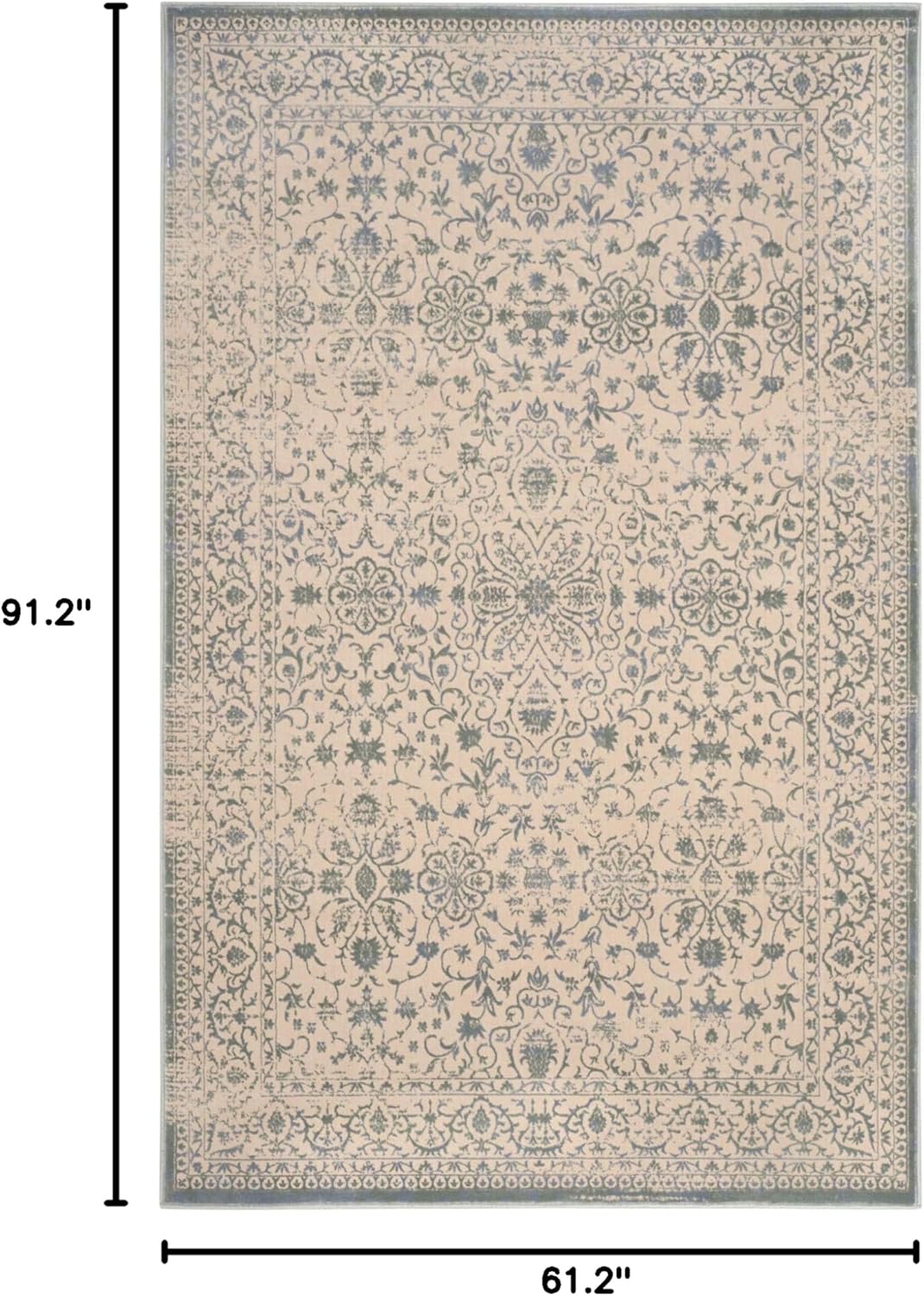 Beige and Sage Floral Rectangular Synthetic Area Rug