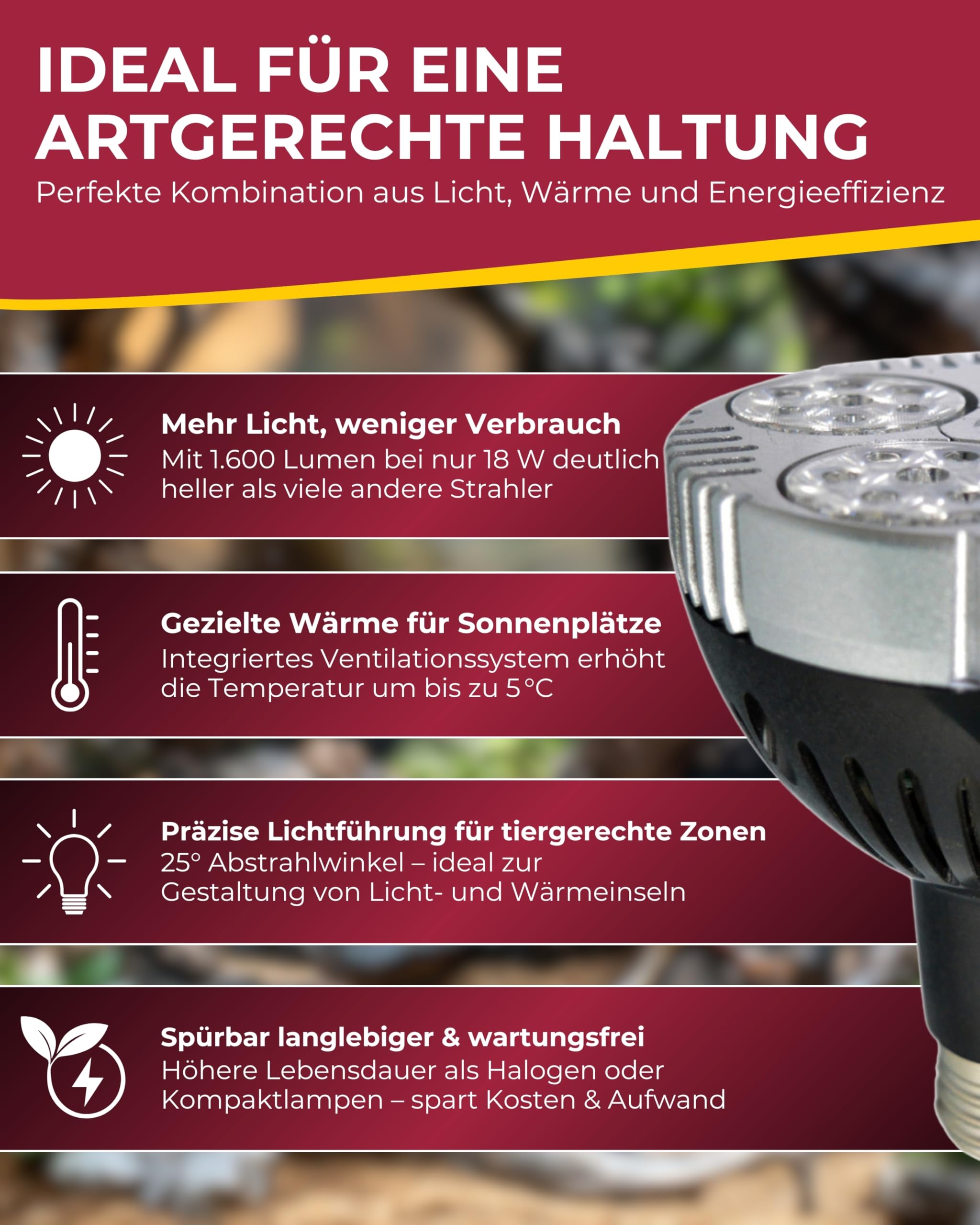 HOBBY Terraristik Power & Heat LED Strahler 35 W Terrarium Wärmestrahler LED-Lampe Wärmelampe Reptilien Amphibien
