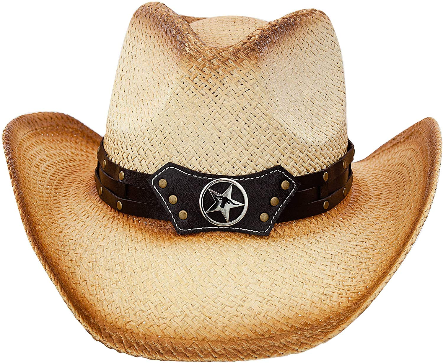 Milani Paper Straw Star Design Cowboy Hat (Natural Color, One Size)