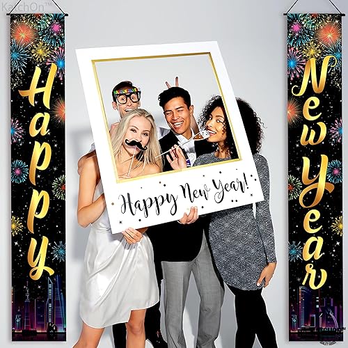 Miniatura 4 de KatchOn, Cartel de puerta de feliz año nuevo – 72 x 12 pulgadas | Banner 2026 para decoraciones | Cartel de feliz año nuevo 2026 para decoraciones