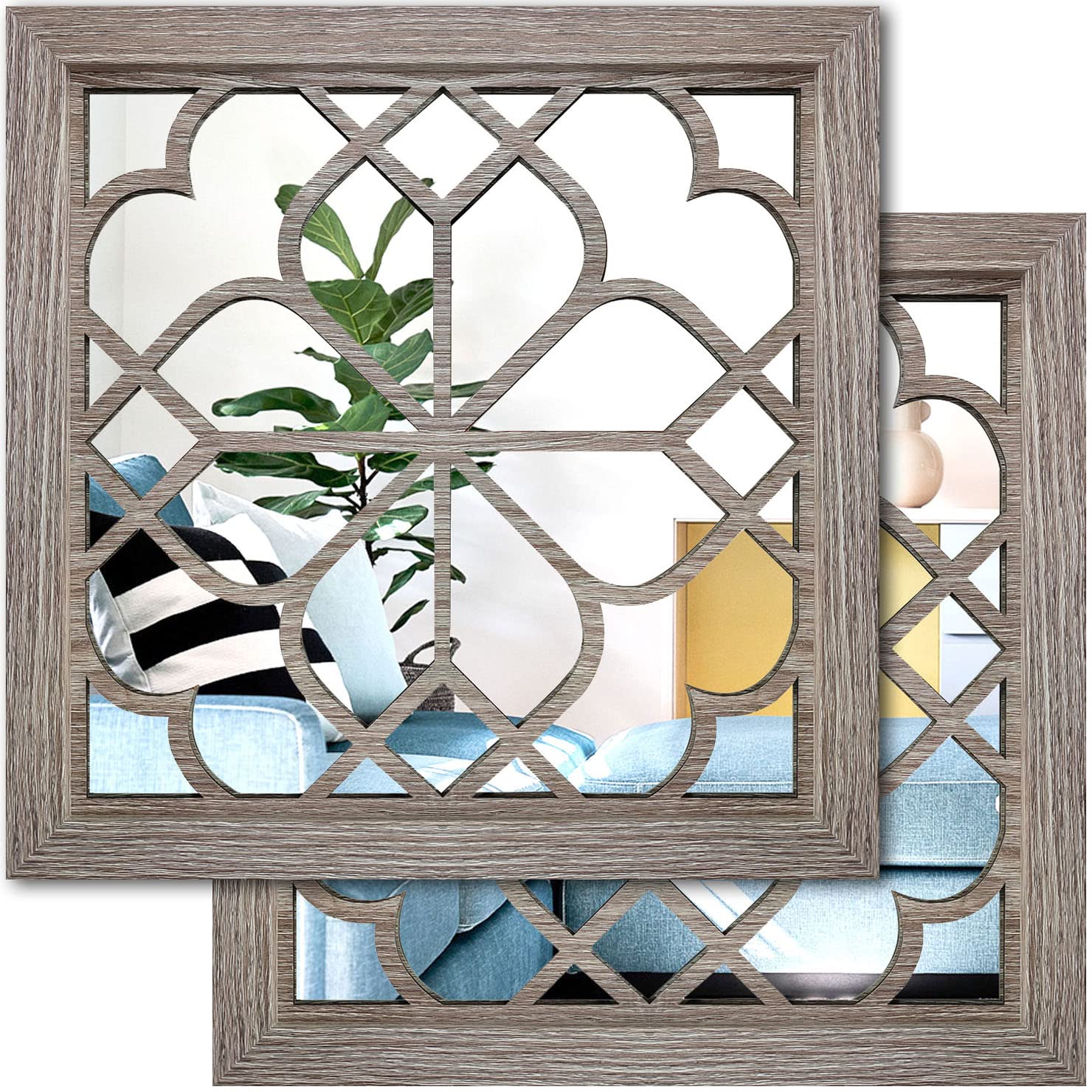 Wocred 2 PCS Square Wall Mirror,Gorgeous Rustic Farmhouse Accent Mirror,Barn Wood Entry Mirror for Bathroom Renovation,Bedrooms,Living Rooms and More(11.9”)