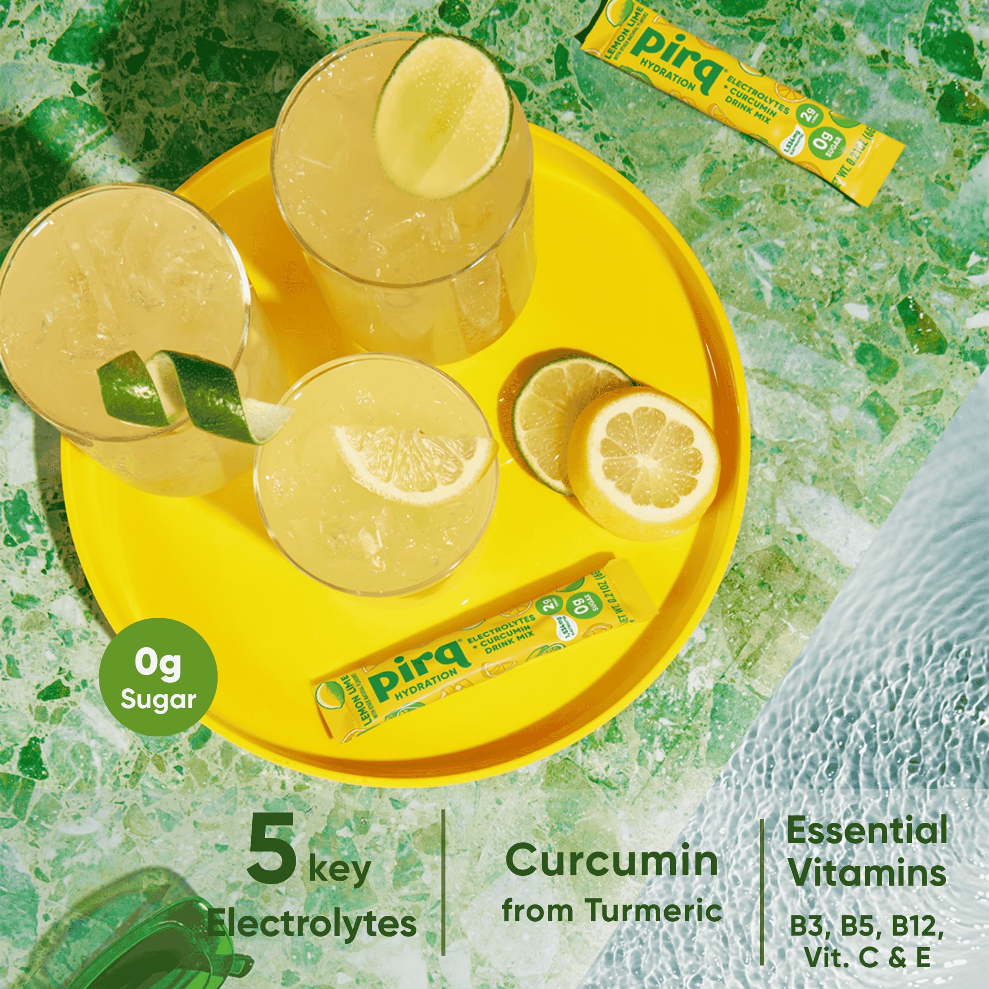 Pirq Hydration - Lemon Lime - Hydration Powder Packets | Electrolyte Drink Mix | Curcumin | B Vitamins | Zero Sugar | Keto Friendly | 10 Sticks thumbnail 5
