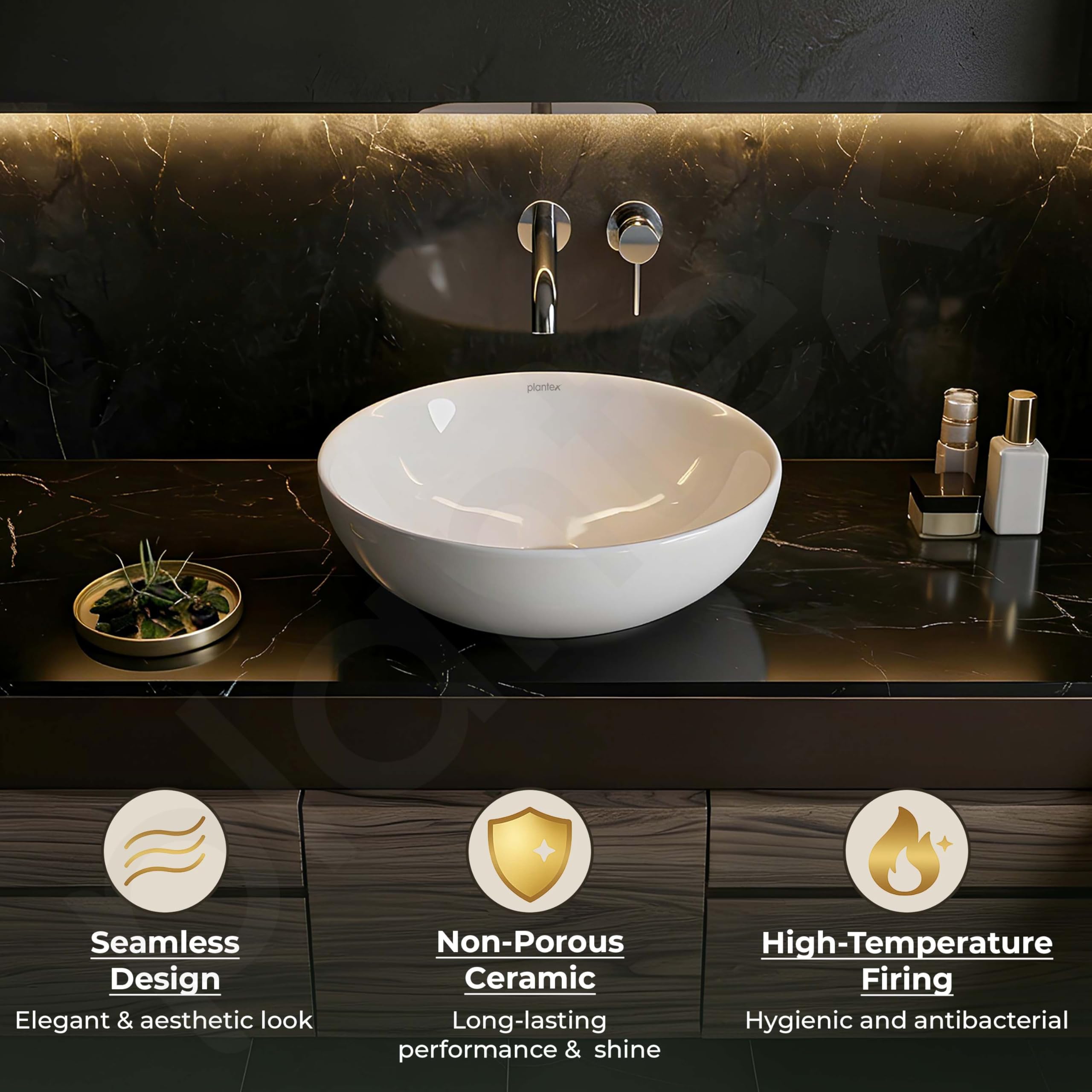 Plantex Platinum Ceramic Table Top Wash Basin/small Basin for Bathroom with 10 Years Glaze Warranty by Plantex (15.5 x 15.5 x 5 Inch - White) 3