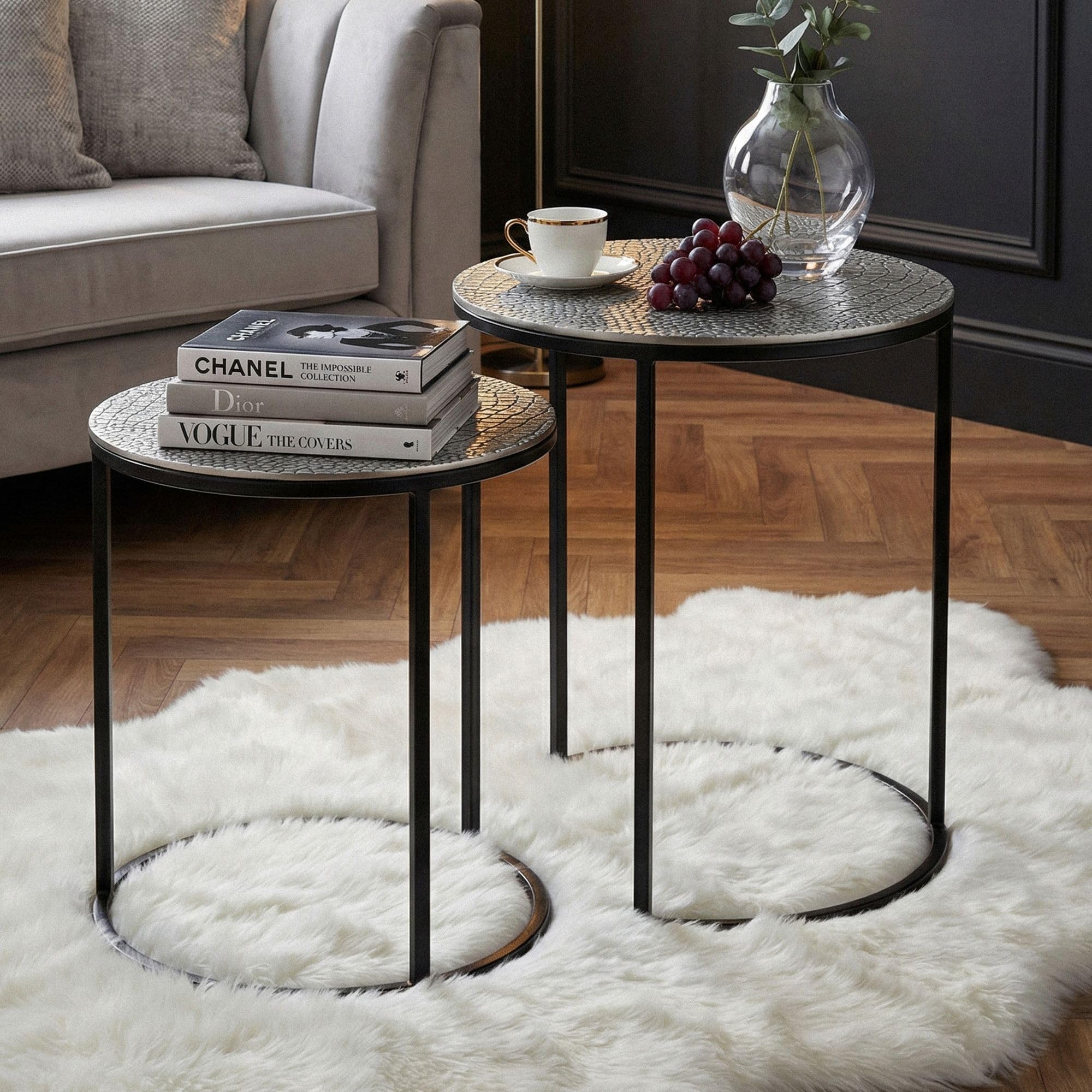 FineBuy Tables Gigognes Métal Lot de 2 Rond Argenté, Table d'appoint