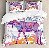 Vista 285 de Ambesonne Juego de funda de edredón de baloncesto, silueta de jugador de baloncesto, promoción de campeonato de competencia de atleta, juego de ropa