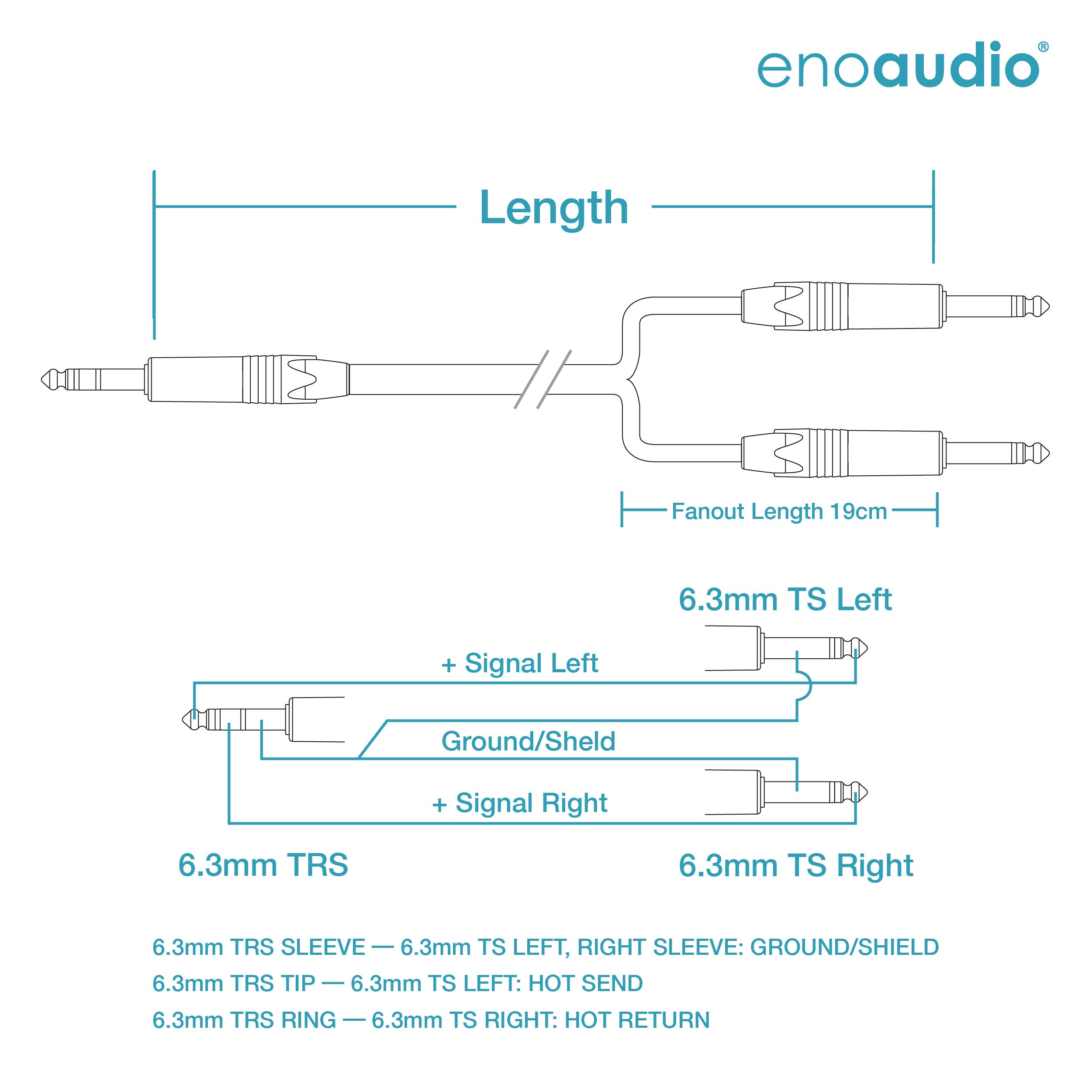 enoaudio Mogami 3106 micrófono estéreo Y-Cable | Neutrik 6,3mm TRS – Neutrik 6,3mm TS (L,R) | HiFi - 0,5 m