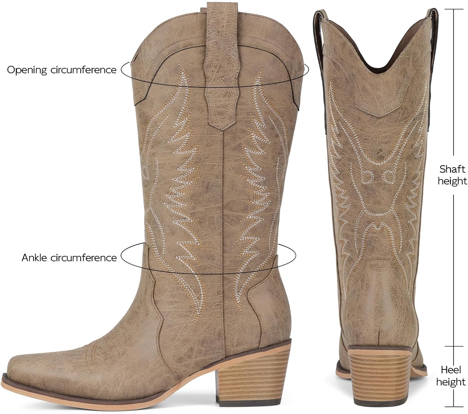 Pasuot Western Cowboy Boots for Women - Cowgirl Boots with Pointed Toe, Mid Calf Chunky Heel Snip Toe Boot with Classic Retro Embroidery, Country Style for Ladies Rodeo Concert