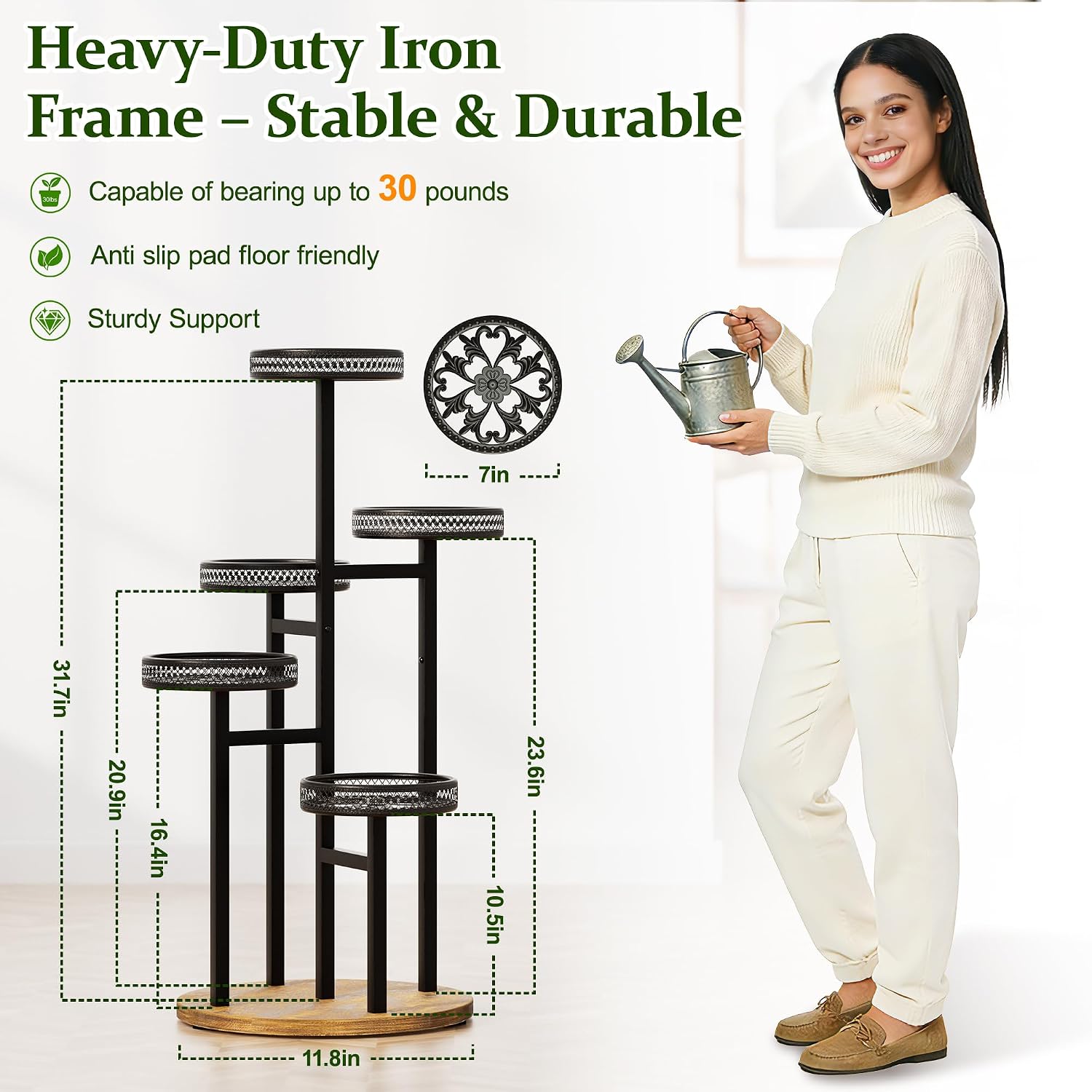 Metal 5-Tier Corner Plant Shelf, Indoor Multi Flower Holder for Home Balcony image 3