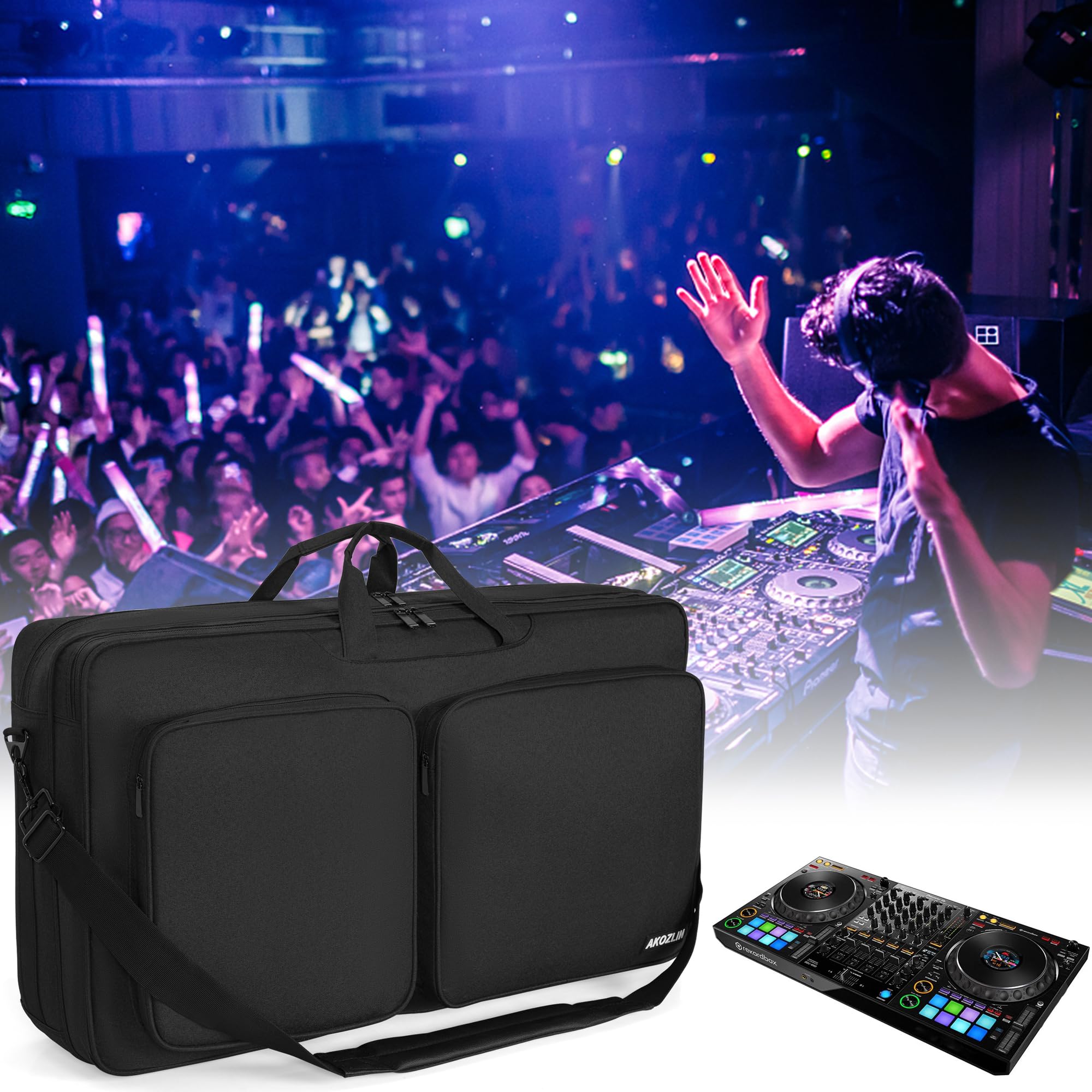 AKOZLIN Portable Baggage für Pioneer DDJ-Controller FLX4/REV1/SB2 | Portable, Doppellagig,54 x 32 x 14 cm Negro