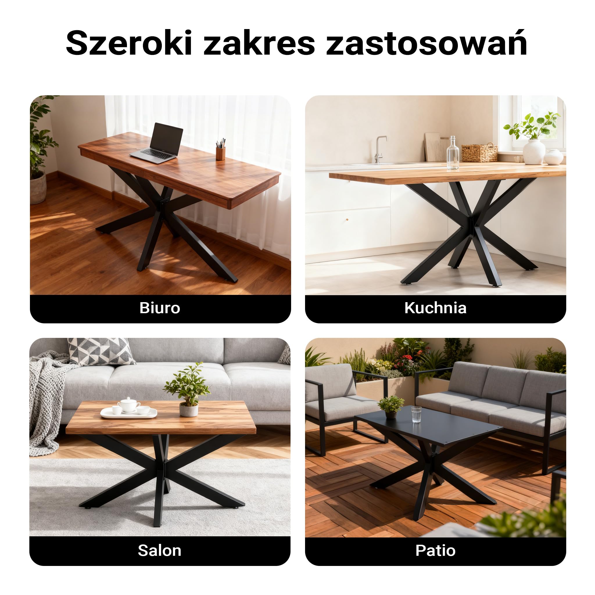 XPOtool Nogi do stołu metalowe w stylu loftowym 71x68x120cm industrialne, czarny stelaż typu spider, nowoczesne stalowe nogi do blatów stołowych