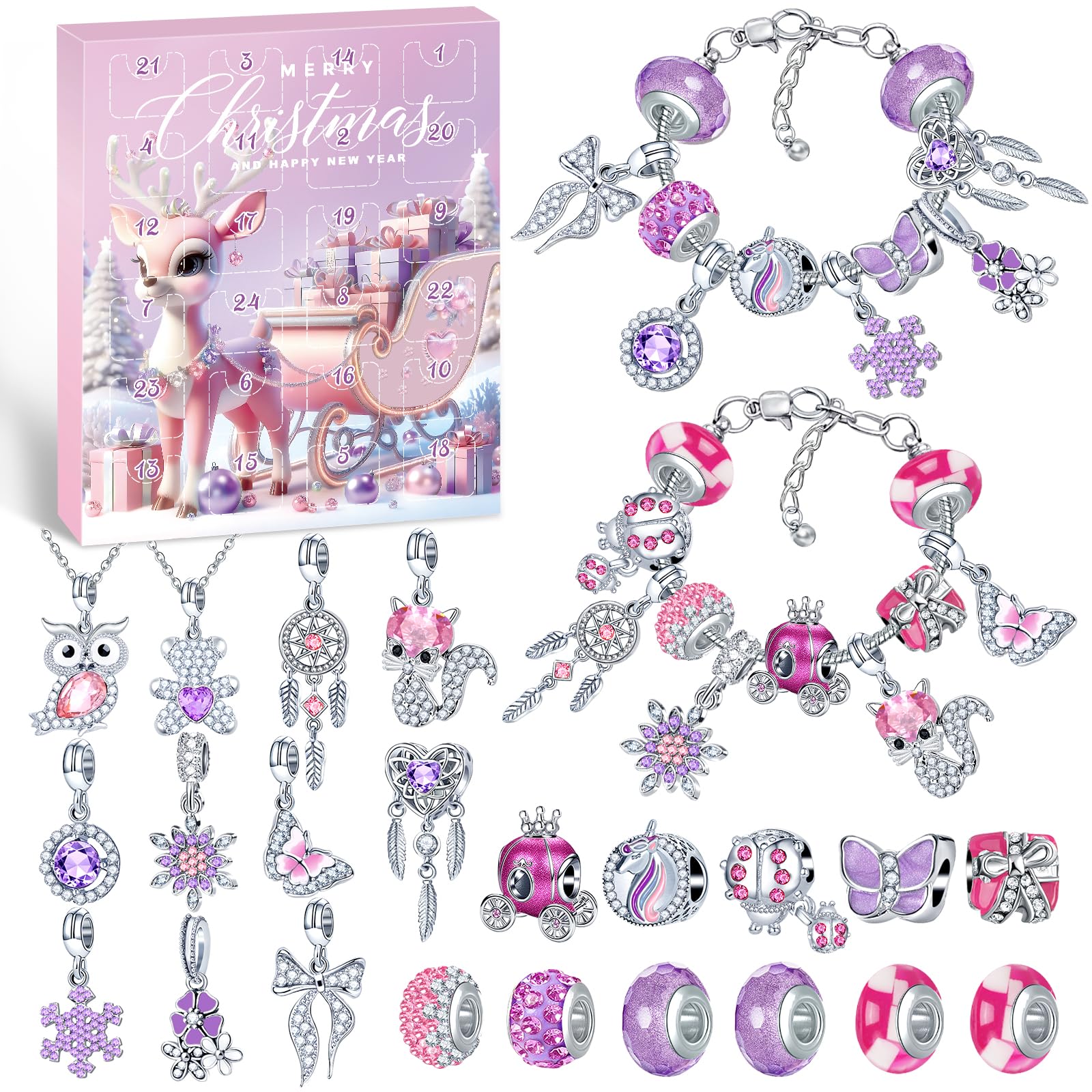 PITMT Calendario Avvento 2025 Bambina, Calendario dell Avvento Gioielli Bambini Ciondoli Fai da Te, Calendari Natale Braccialetti Charms Collane Regalo Natale Ragazza 5 6 7 8 9 10 11 12 13 14 15 Anni