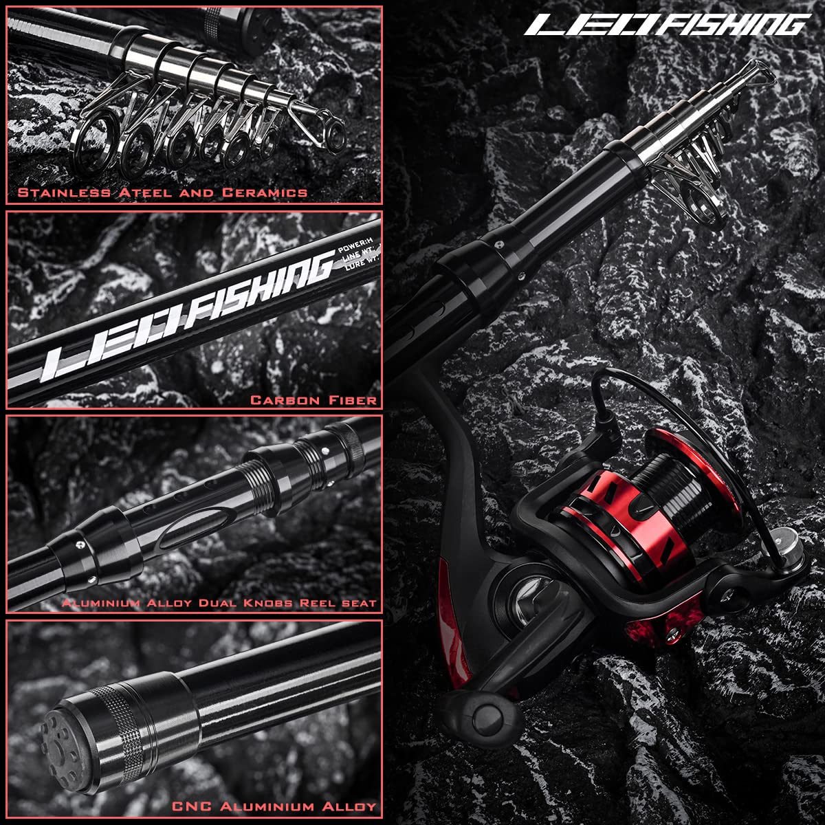 Amazon | LEOFISHING 伸縮式釣り竿とリールコンボセット カーボン