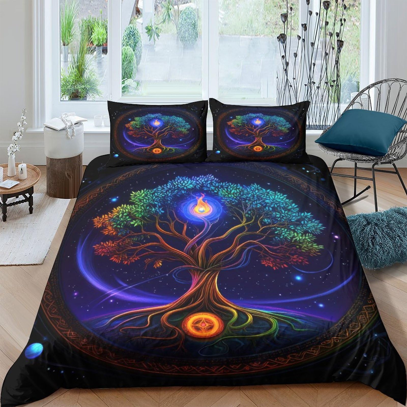 Ctjqhvkz Style-6 3D Printed Tree Of Life Fitted Sheet Microfiber Soft Colourful Mandala Bed Cover For Bedroom Dorm Mattress Protection Decor Single（135X200cm）