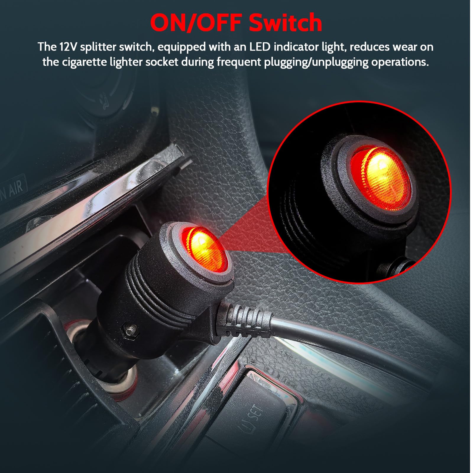 Zequech Adattatore Accendisigari Auto Splitter 1 A 2 Porte – 12V/24V Con Indicatore LED Rosso, Per Auto, Camion E Moto